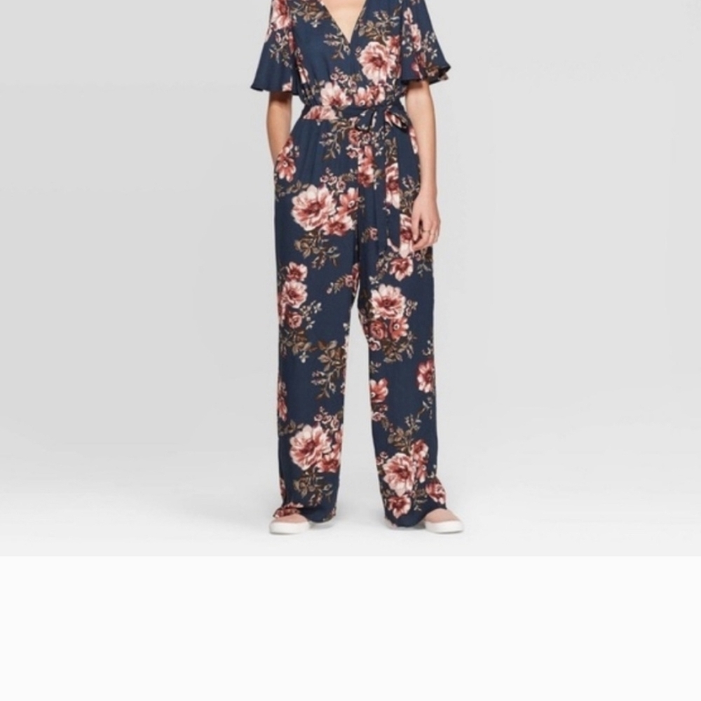 Xhilaration Dark Blue Floral Romper